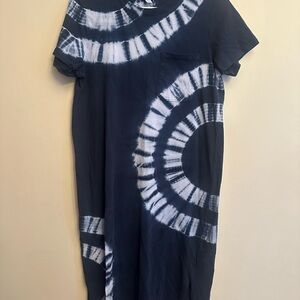 Time and Tru Navy Blue & White Tie-Dye T-Shirt Dress Size M (8–10)